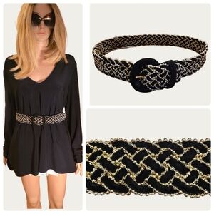 Vintage Amanda Smith Womens Belt Black Felt and Thin Gold Beading Woven Size S/M Amanda Smith Women main image 4